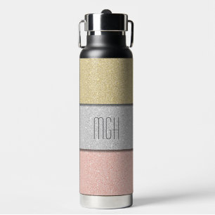 Custom Monogram Faux Glitter Bling Water Bottle
