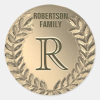 Custom Monogram Faux Gold Foil Family Classic Round Sticker