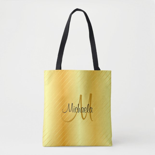 Custom Monogram Faux Gold Modern Elegant Template Tote Bag (Front)