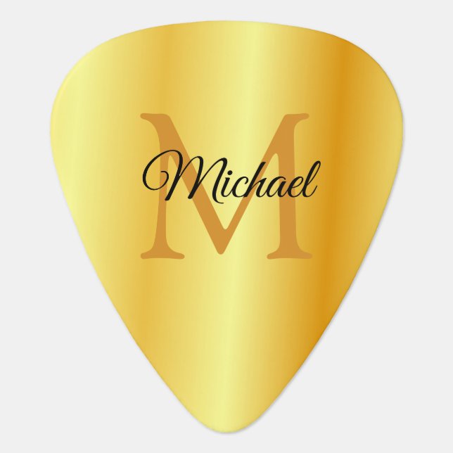 Custom Monogram Faux Gold Template Grover Allman Guitar Pick (Front)