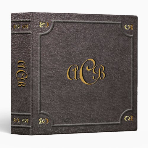 Custom Monogram Faux Leather 3 Ring Binder