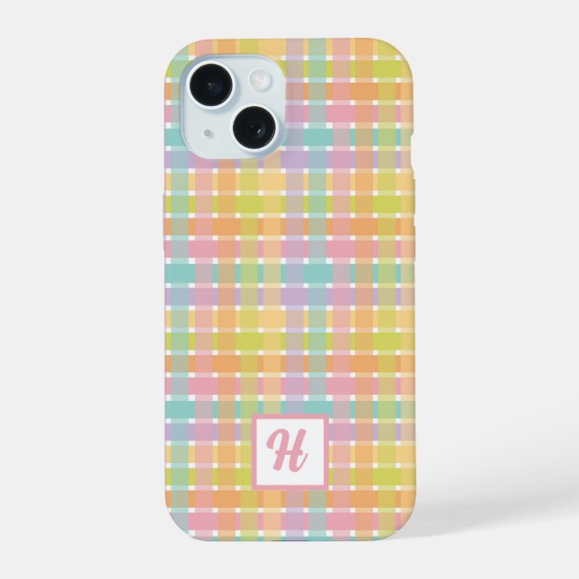 Custom Monogram Feminine Colorful striped pattern Iphone Case (Back)