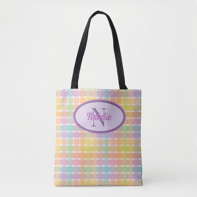 Custom Monogram Feminine Colorful striped pattern Tote Bag (Front)