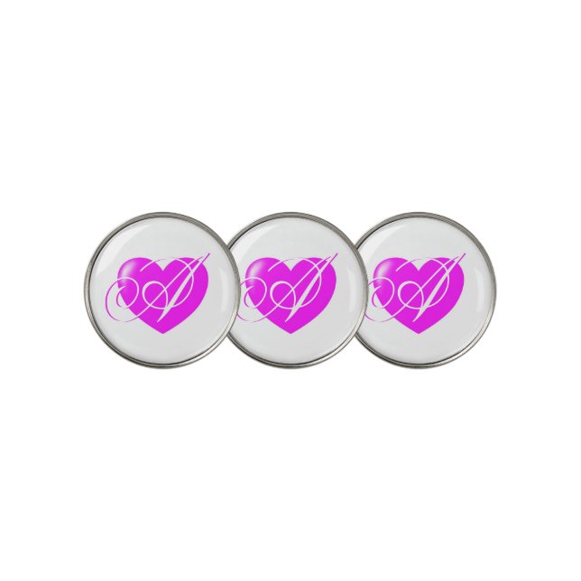 Custom Monogram Feminine Pink Heart Golf Ball Marker (3 Up)
