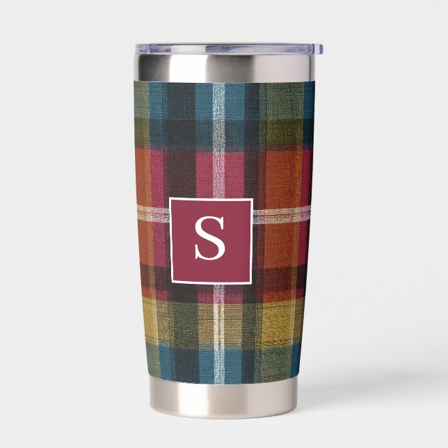 Custom Monogram Festive Gingham Style Pattern Insulated Tumbler (Left)