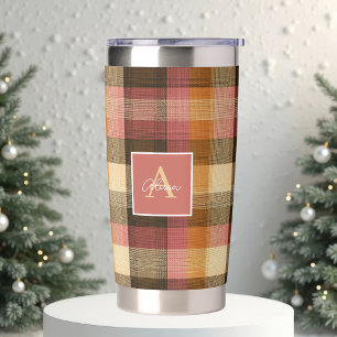 Custom Monogram Festive Gingham Style Pattern Insulated Tumbler