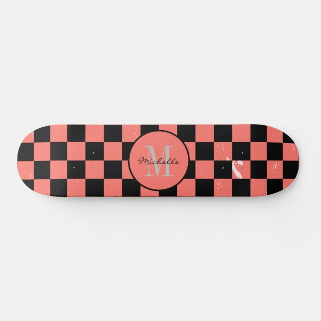  Custom Monogram First Name  Checkerboard Pattern  Skateboard (Horz)