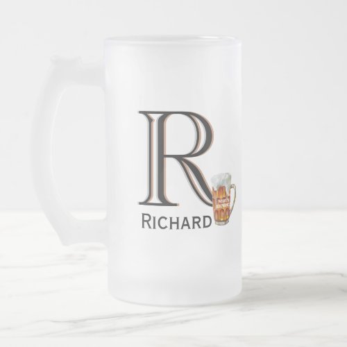 Custom Monogram First Name Fun Message  Frosted Glass Beer Mug