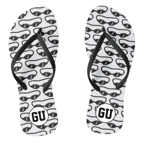 Custom monogram flip flops with swim goggles print