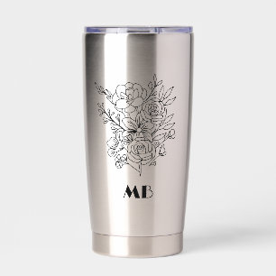 Custom monogram floral black simple insulated tumbler