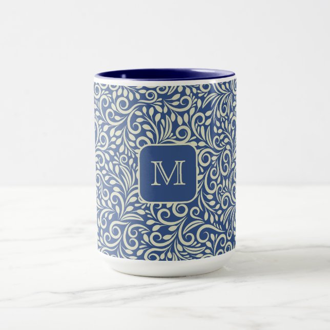 Custom Monogram Floral Leaf Pattern Mug (Center)