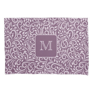 Custom Monogram Floral Leaf Pattern Pillow Case