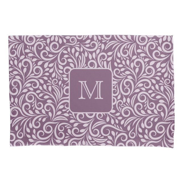 Custom Monogram Floral Leaf Pattern Pillow Case (Front)