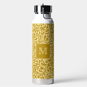 Custom Monogram Floral Leaf Pattern Water Bottle