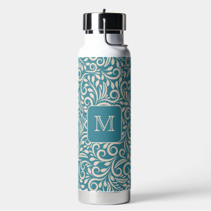 Custom Monogram Floral Leaf Pattern Water Bottle