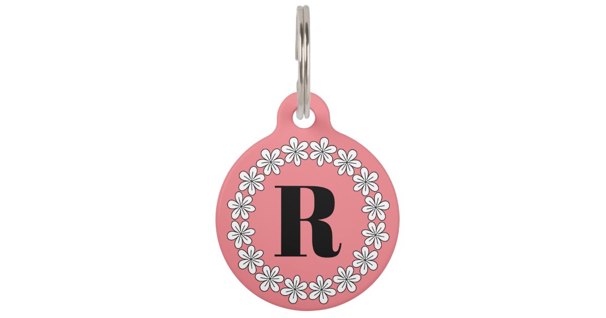 Custom Monogram Floral Pet Name Tag For Dog Cat Zazzle Com