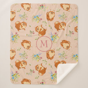 Custom Monogram Floral Pomeranian Pattern Pink Sherpa Blanket