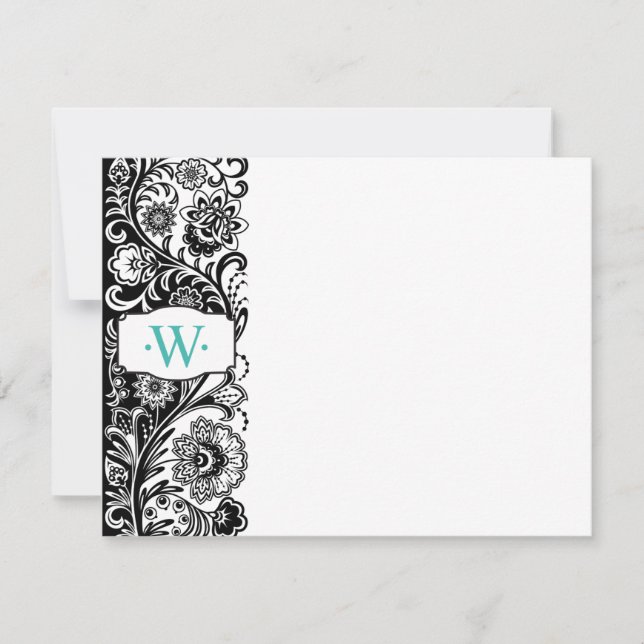 Custom Monogram Floral Sidebar Notecard (Front)