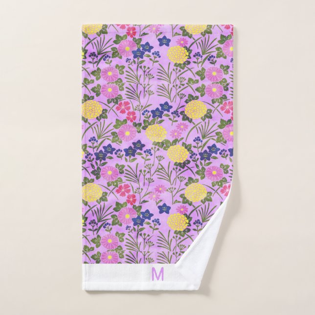 Custom monogram floral trendy cute pink bath towel (Hand Towel)