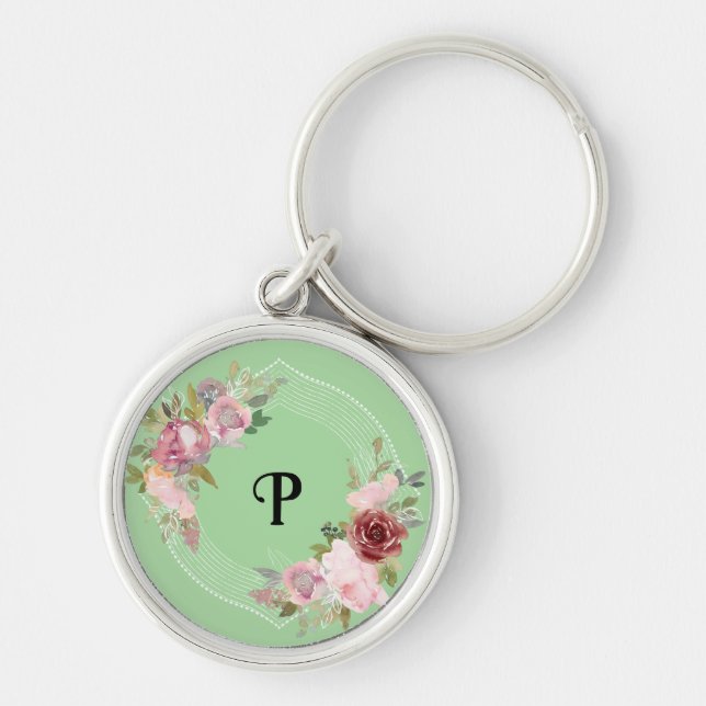 Custom Monogram Floral Wireless Charger  Keychain (Front)