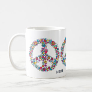Custom Monogram Flower Peace Sign Coffee Mug