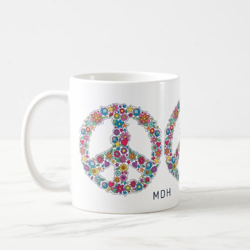 Custom Monogram Flower Peace Sign Coffee Mug