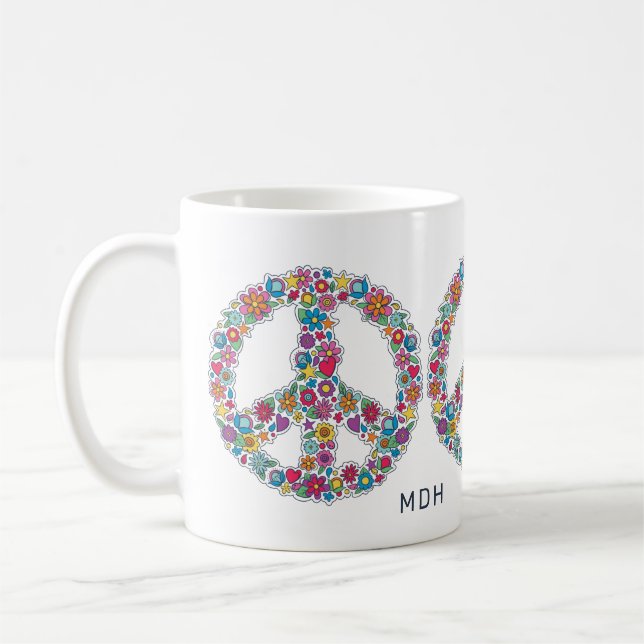 Custom Monogram Flower Peace Sign Coffee Mug (Left)