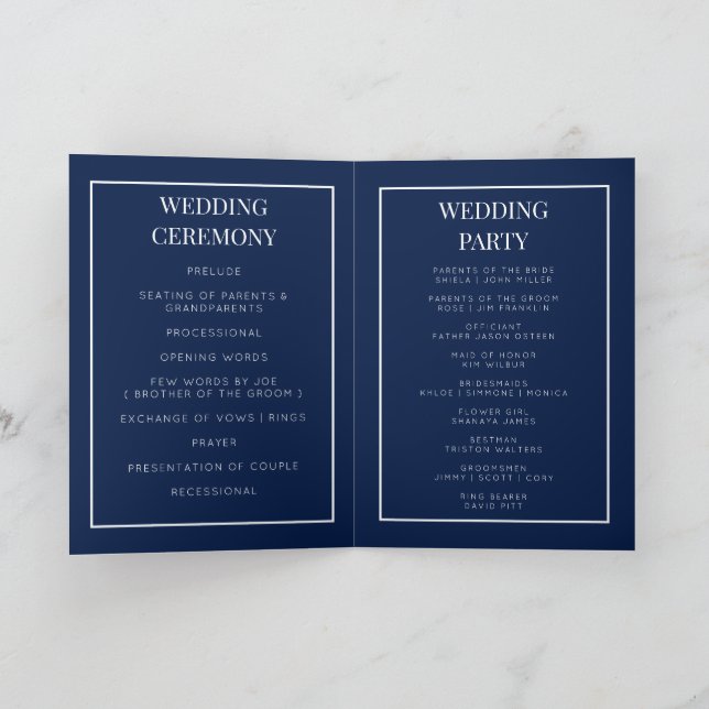 Custom monogram foldable wedding program card (Inside)