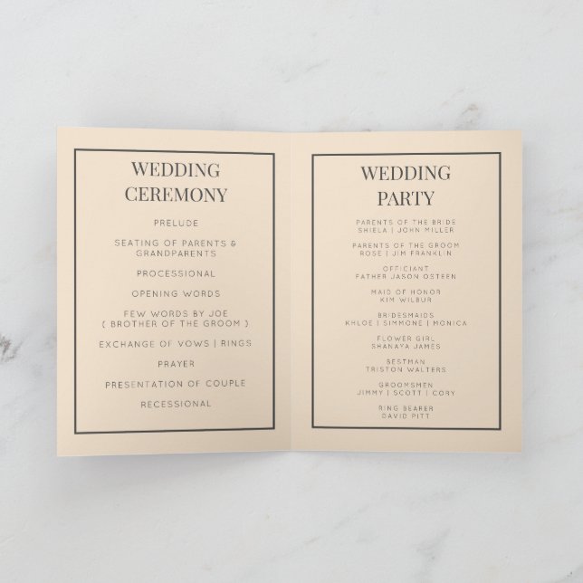 Custom monogram foldable wedding program card (Inside)