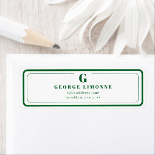 Custom Monogram Forest Green Border Address Label