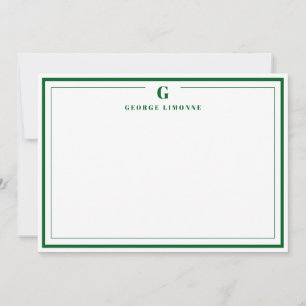 Custom Monogram Forest Green Border Stationery  Note Card