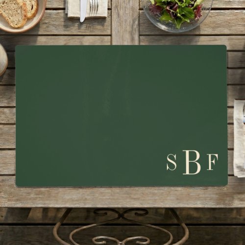 Custom Monogram Forest Green Velvet Modern Dining Placemat