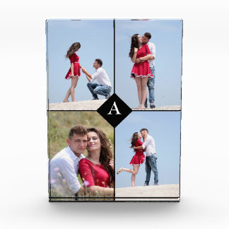 Custom Monogram & Four Photo Black Block