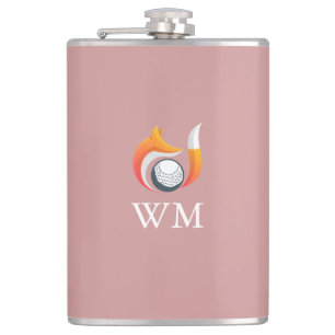 Custom Monogram Fox And Golf Ball Dusty Rose Pink Flask