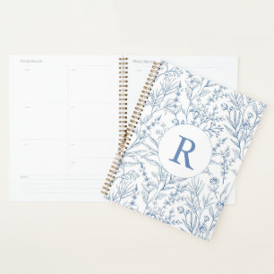 Custom Monogram French Toile Blue Floral 2027 Planner