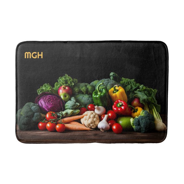 Custom Monogram Fresh Vegetables Bath Mat (Front)