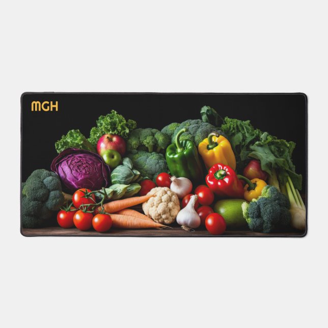 Custom Monogram Fresh Vegetables Desk Mat (Front)
