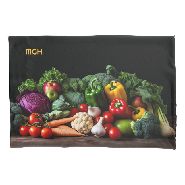 Custom Monogram Fresh Vegetables Pillow Case (Front)