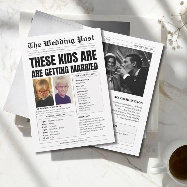 Custom monogram, funny newspaper wedding invitation (Creator Uploaded)