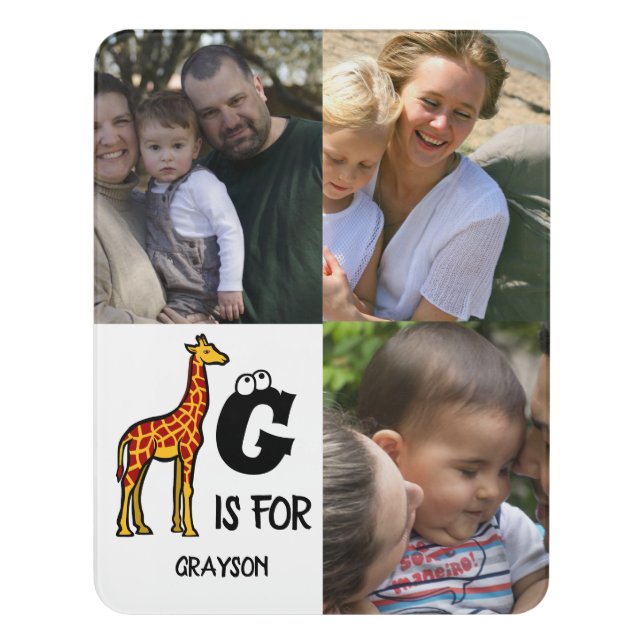 Custom monogram G is for Giraffe cute giraffes Door Sign (Contemporary Vert)