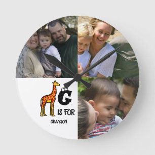 Custom monogram G is for Giraffe cute giraffes Round Clock