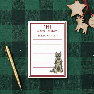 Custom Monogram German Shepherd Holiday Gift List Post-it Notes