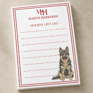 Custom Monogram German Shepherd Holiday Gift List Post-it Notes