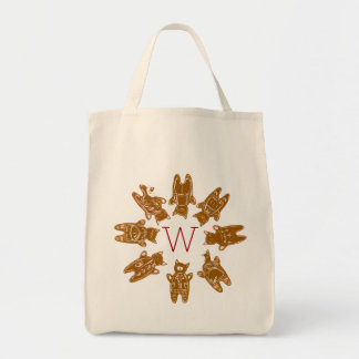 Custom Monogram Gingerbread Cats - Hand Painted Tote Bag