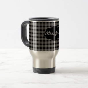 Custom Monogram Gingham Black Grey Coffee Cup Mug