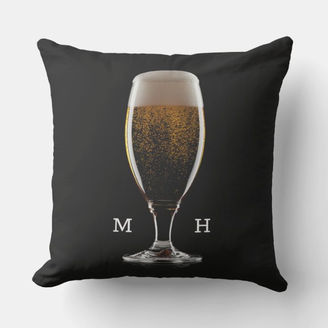Custom Monogram Glass of Beer Outdoor Pillow (Front)