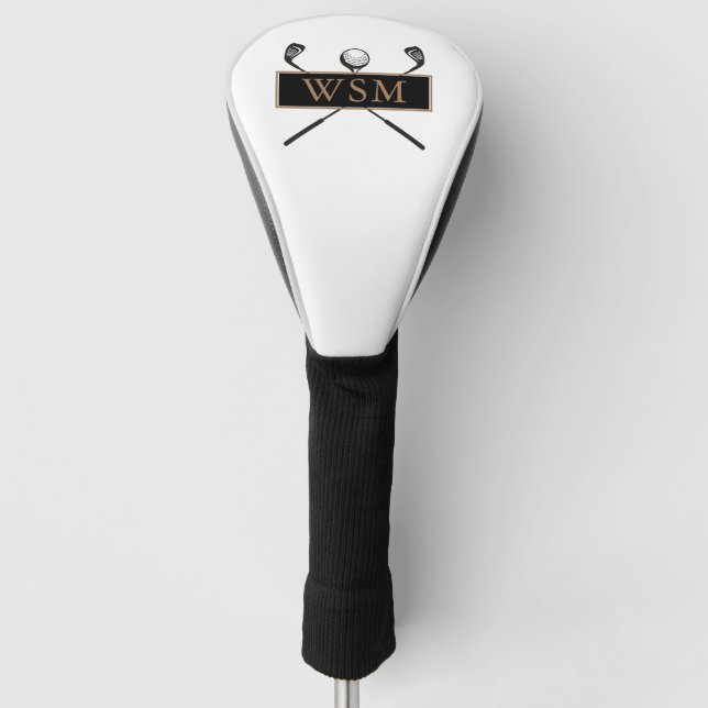 Custom Monogram Gold and Black Elegant Modern Golf Head Cover (Front)