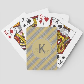 Custom Monogram Gold and Grey Plaid