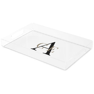 Custom Monogram Gold & Black Small Vanity Acrylic Tray