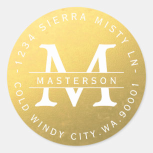 Custom Monogram Gold Circular Return Address Label